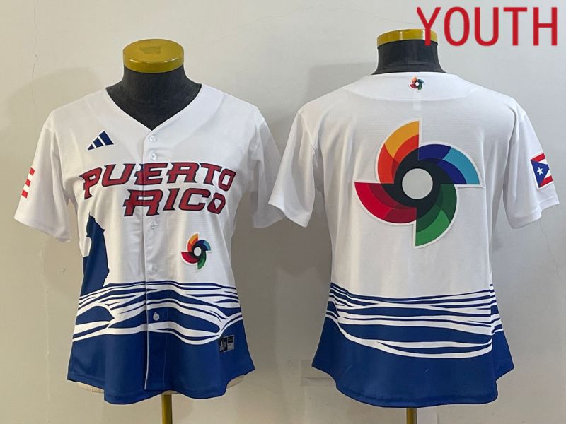 Youth 2023 World Cub Puerto Rico Blank White MLB Jersey5